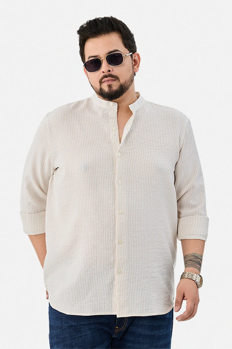 SNITCH Chinese Collar Plus Size Stripes Shirt